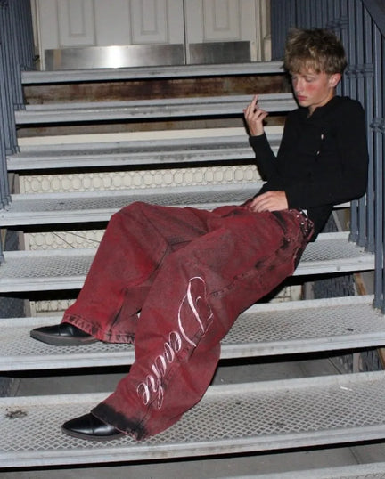 Y2K Baggy Jeans Red Vintage