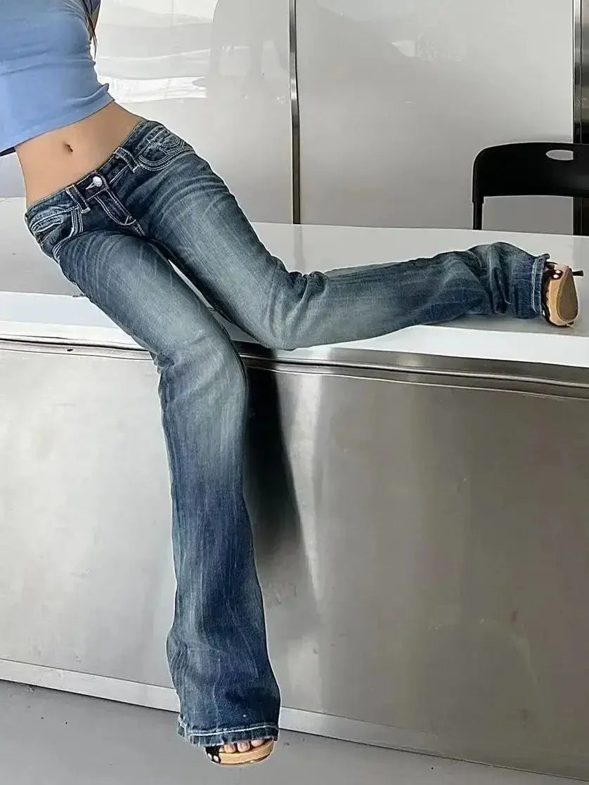 Vintage Streetwear Low Rise Flare Jeans - DRACO COUTURE