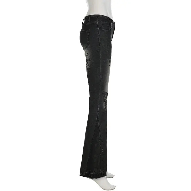 SUCHCUTE Vintage Plant Printed Flared Jeans Y2K - DRACO COUTURE