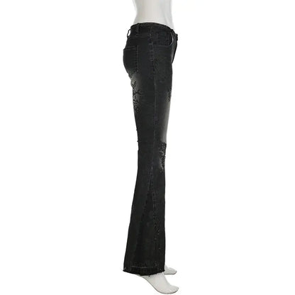 SUCHCUTE Vintage Plant Printed Flared Jeans Y2K - DRACO COUTURE