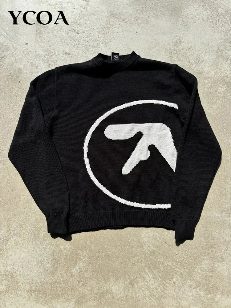 Herrenpullover Y2K Aphex Twin Knit Oversized Gothic Jumper Winter Graphic Streetwear Langarm Tops Vintage Kleidung
