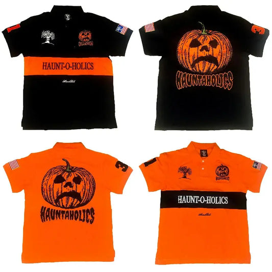 Y2K Haunted Polo Shirts Halloween Devil Pumpkin Pattern Embroidery Men Women Streetwear Gothic Hip Hop Rock Lapel Short Sleeves - DRACO COUTURE