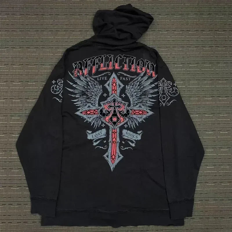 Affliction Red Masonry Hoodie – Y2K Oversize Zip
