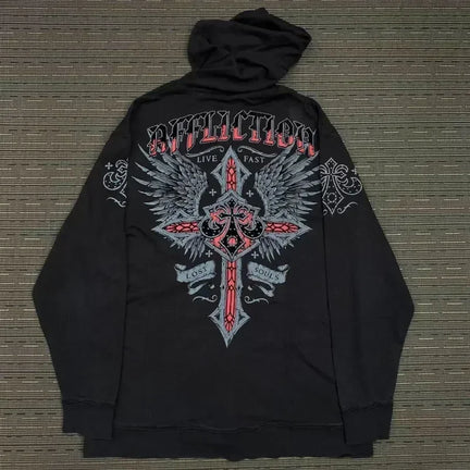 Affliction Red Masonry Hoodie – Y2K Oversize Zip