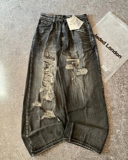 Big Washed Black Grey Jeans Loose - DRACO COUTURE