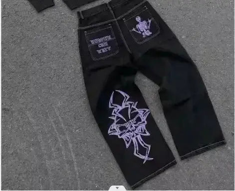 Y2K Embroidery Diamond Jeans Wings - DRACO COUTURE