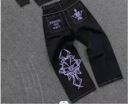 Y2K Embroidery Diamond Jeans Wings - DRACO COUTURE