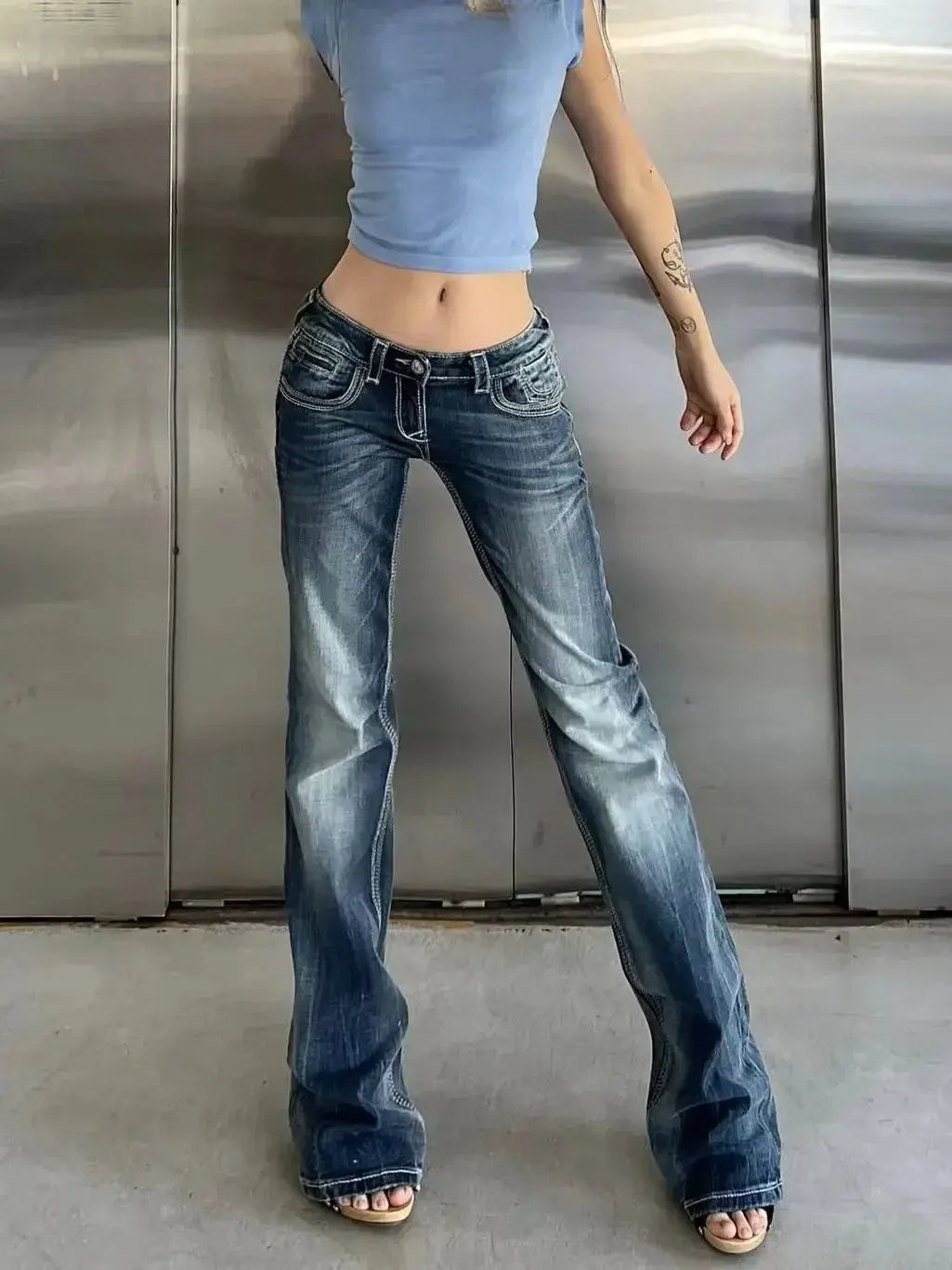 Vintage Streetwear Low Rise Flare Jeans - DRACO COUTURE