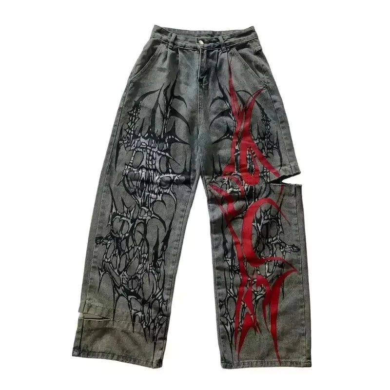 Red Tribal Loose Jeans
