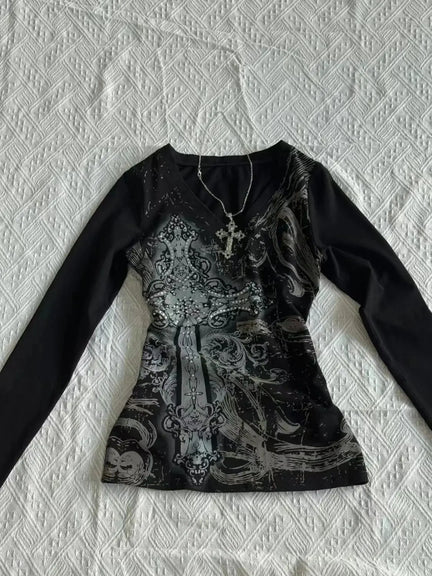 Vintage Gothic Streetwear T-shirt Woman Y2k Tops - DRACO COUTURE