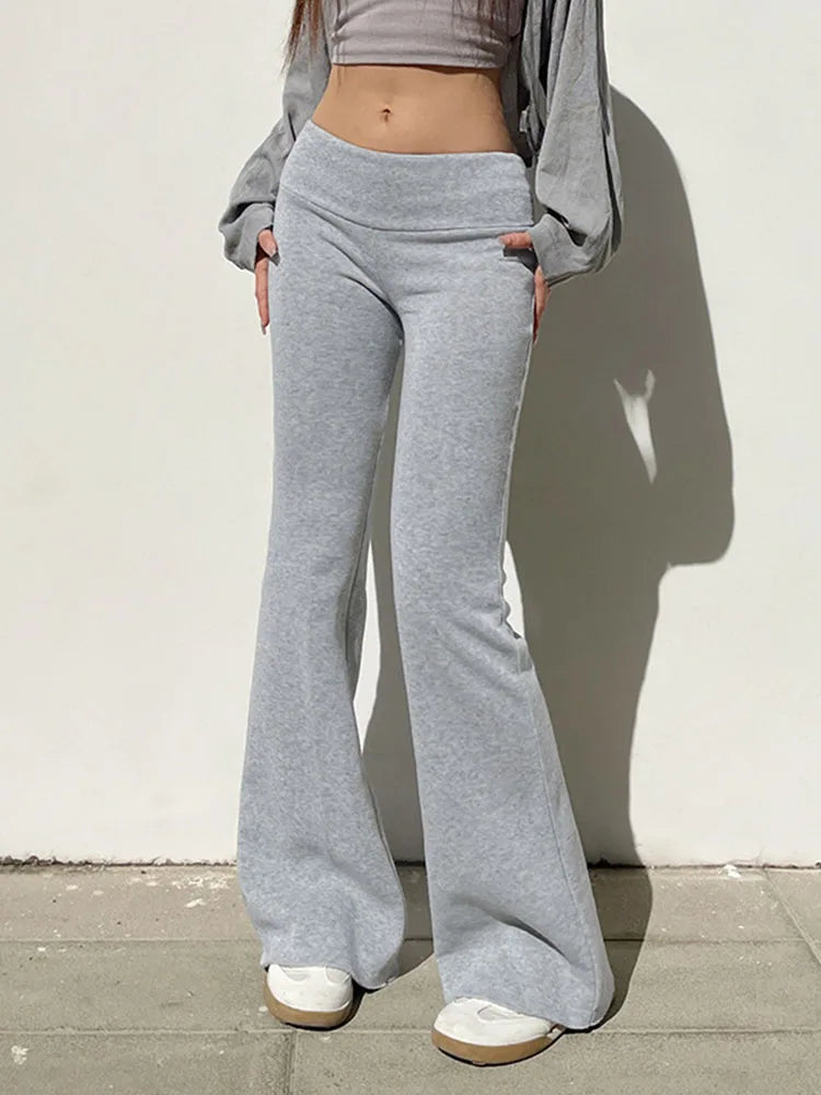 Lässige, sexy Basic-Schlaghose in Unifarben, Y2K-Stil, schmal geschnitten, niedrige Taille, Bootcut-Hose für Damen, Herbst/Frühling 2025, Streetwear-Mode