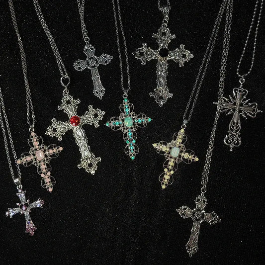 Gothic Big Zircon Cross Necklace Unisex Y2K Irregular Goth Large Cross Pendant Necklaces  for Men Women Couple Necklace Jewelry - DRACO COUTURE
