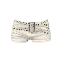 Sexy Riveted Denim Shorts Women's Summer Strap Chain Hot Pants Y2k White Shorts DRACO COUTURE