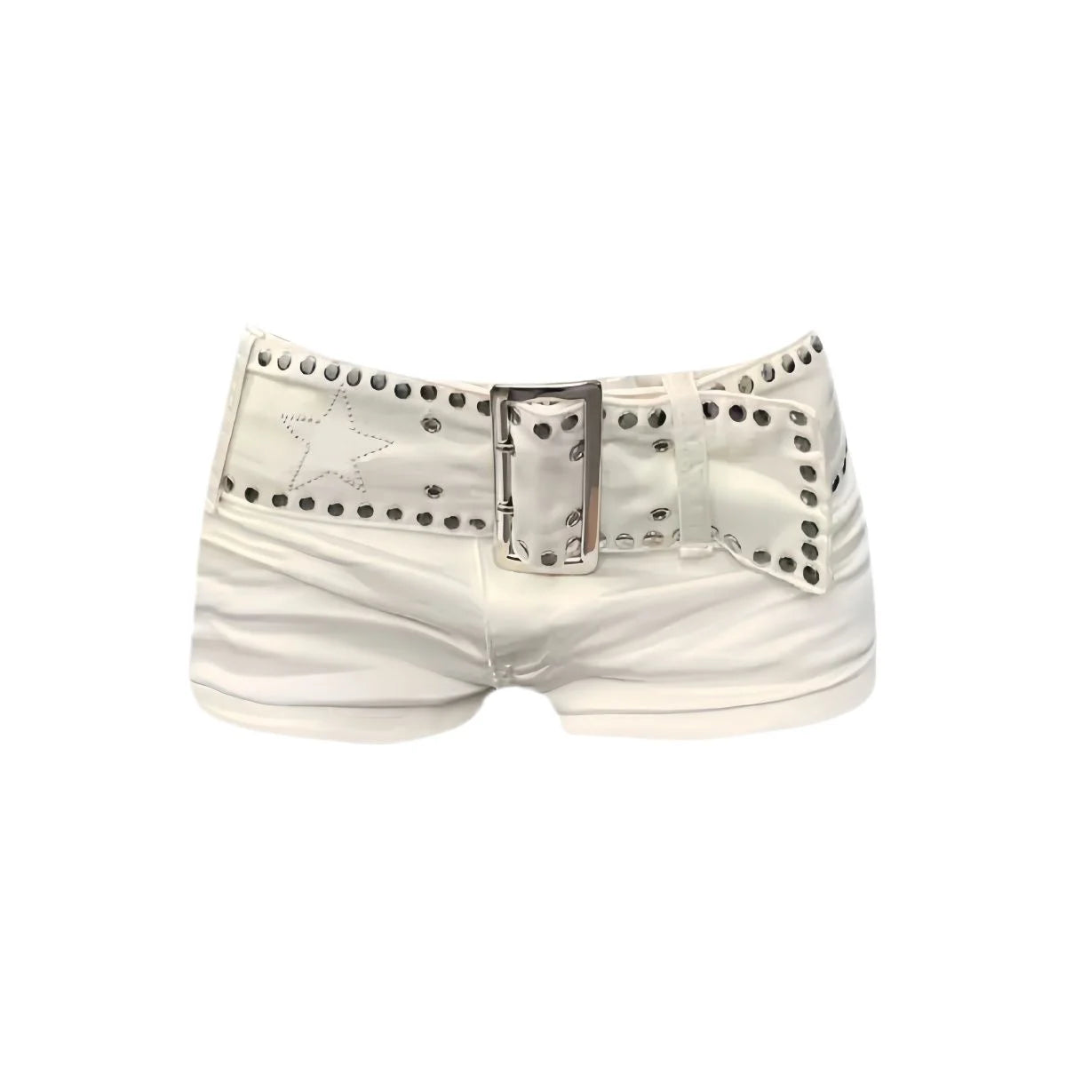 Sexy Riveted Denim Shorts Women's Summer Strap Chain Hot Pants Y2k White Shorts DRACO COUTURE