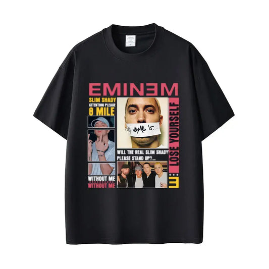 Rapper Eminem Slim Shady Pop Music T-shirt Men's Clothing Vintage Streetwear Men Women Hip Hop Fashion Short Sleeve Tops T Shirt - DRACO COUTURE