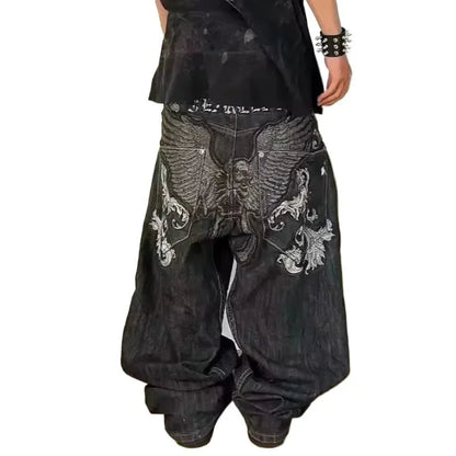American Street Trend Letter Embroidered Loose Jeans Men Harajuku Y2K New Hip Hop Oversized Wide-leg Pants Unisex Mopping Jeans DRACO COUTURE