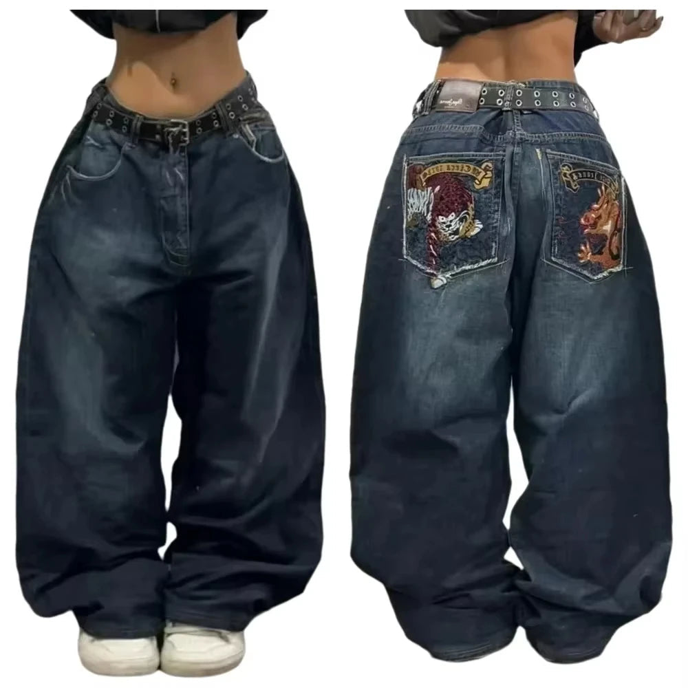 Y2K New Retro Sell Special Spot Washed Jeans Loose Oversized Wide Leg Pants Street Gothic Harajuku Floor Pants For Men And Women DRACO COUTURE
