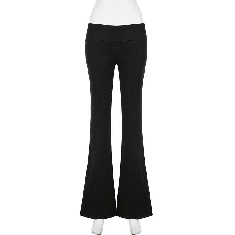 Lässige, sexy Basic-Schlaghose in Unifarben, Y2K-Stil, schmal geschnitten, niedrige Taille, Bootcut-Hose für Damen, Herbst/Frühling 2025, Streetwear-Mode