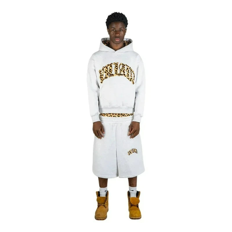 3-teiliges Sportbekleidungsset Y2K für Damen und Herren im Retro-Stil mit Leopardenmuster und Patchwork-Design, amerikanische Streetwear, Unisex, lässig-kastenförmig, Paar-Bekleidung