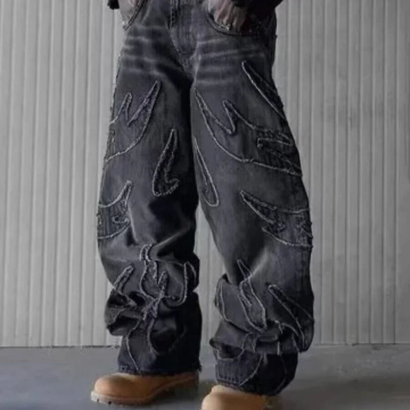 Herren Baggy-Jeans im Streetwear-Stil, Retro-Mode, weite Jeans, bedruckte Designer-Jeans im Hip-Hop-Stil