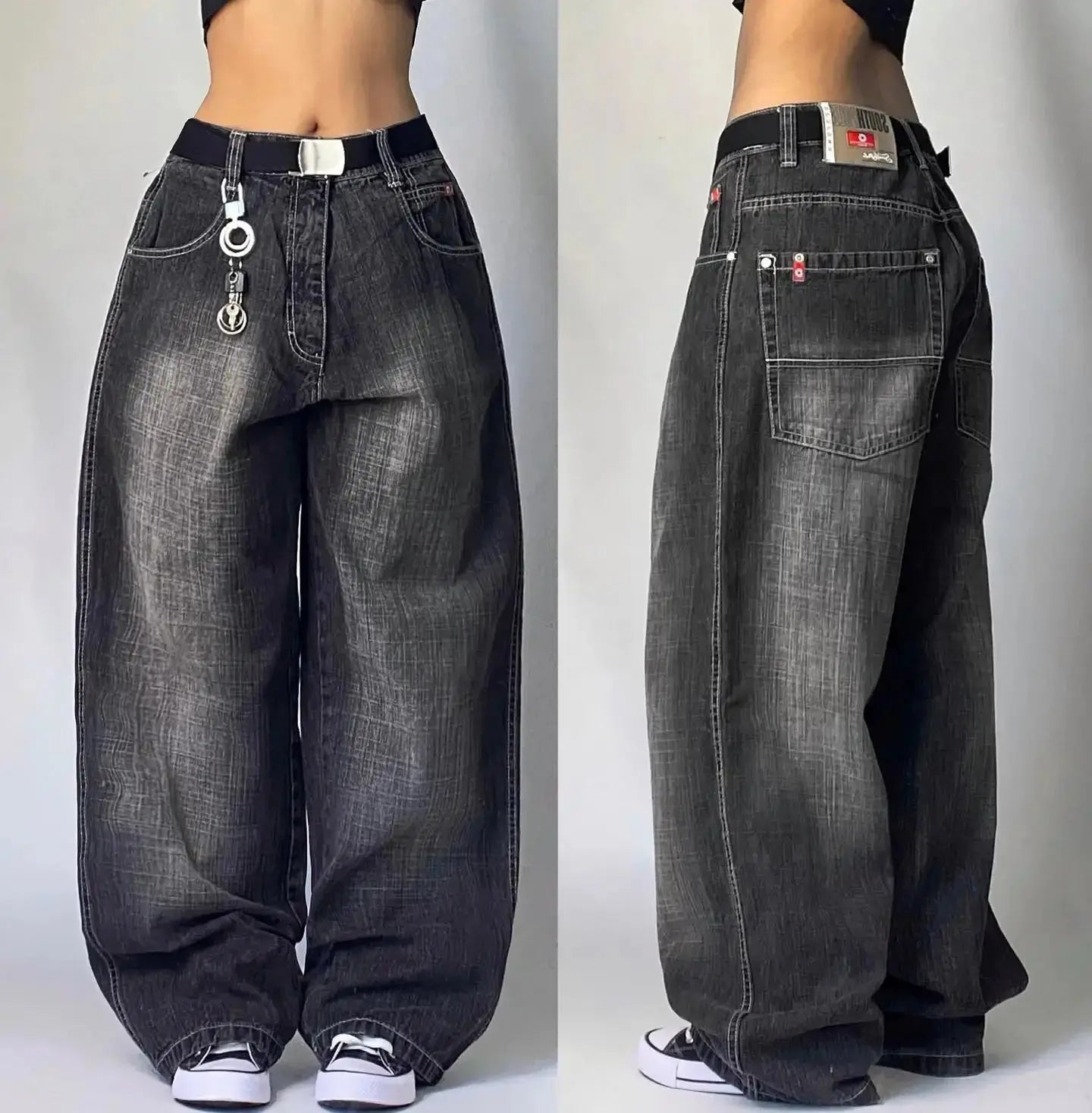 Big Washed Black Grey Jeans Loose - DRACO COUTURE