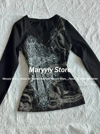 Vintage Gothic T-shirts Women Y2k - DRACO COUTURE