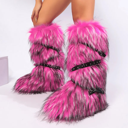Fluffy Buty Zimowe z Klamrą Y2K