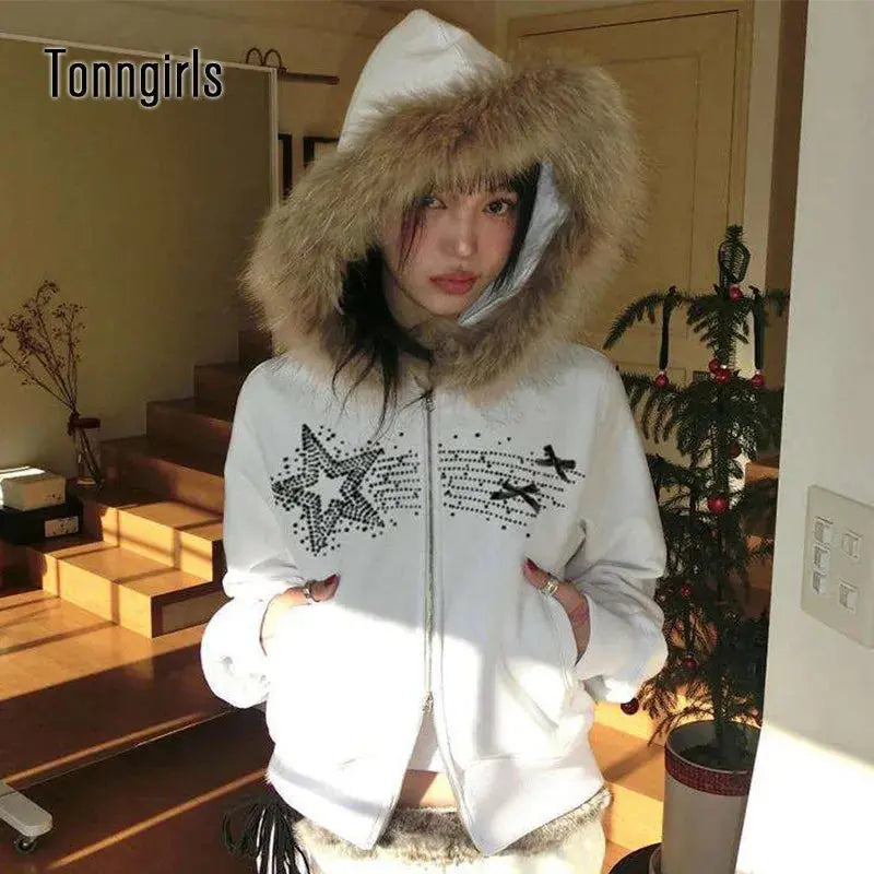 Y2k Korean Zip Hoodie Japanese Winter - DRACO COUTURE