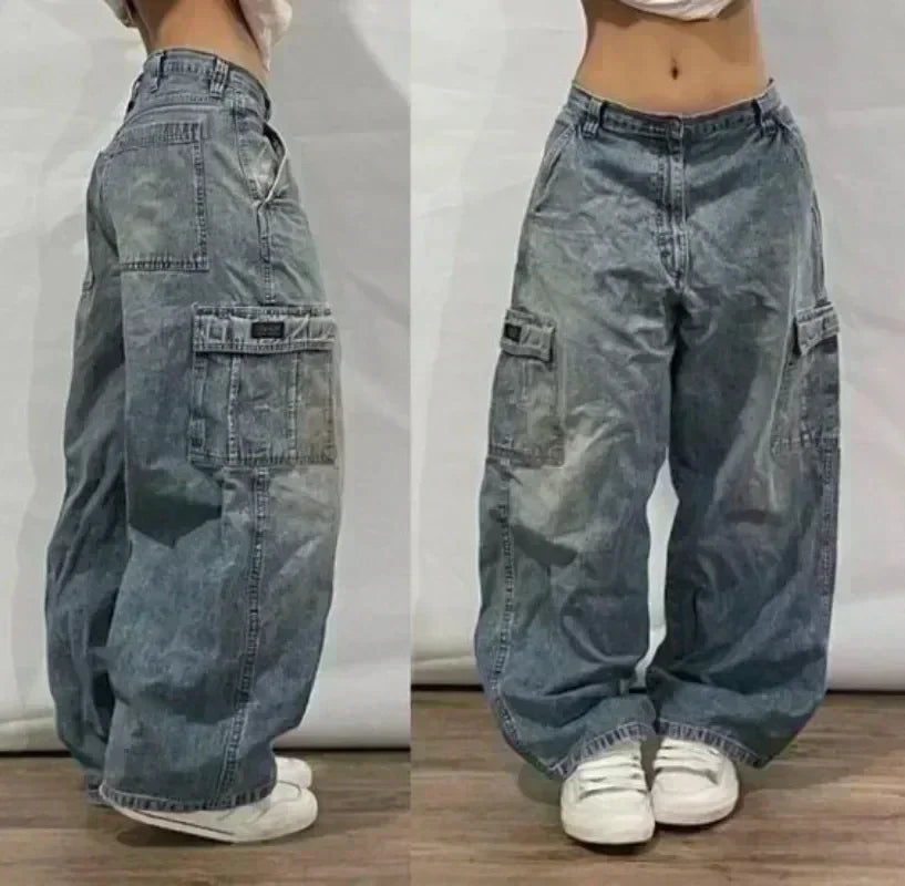 American Street Trend Letter Embroidered Loose Jeans Men Harajuku Y2K New Hip Hop Oversized Wide-leg Pants Unisex Mopping Jeans DRACO COUTURE