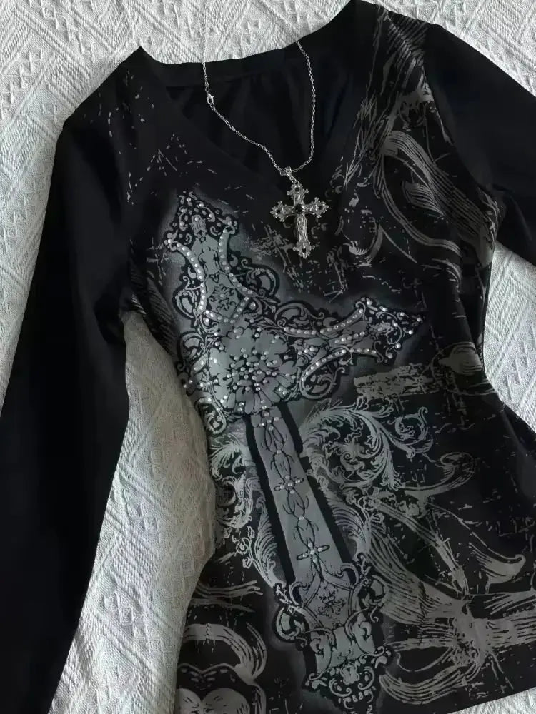 Vintage Gothic Streetwear T-shirt Woman Y2k Tops - DRACO COUTURE