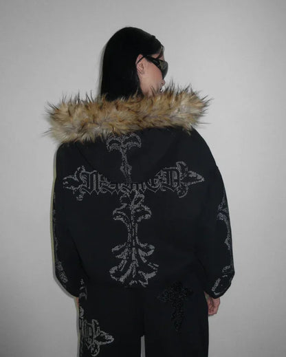 Gothic Cross Pattern Zipper Hoodie