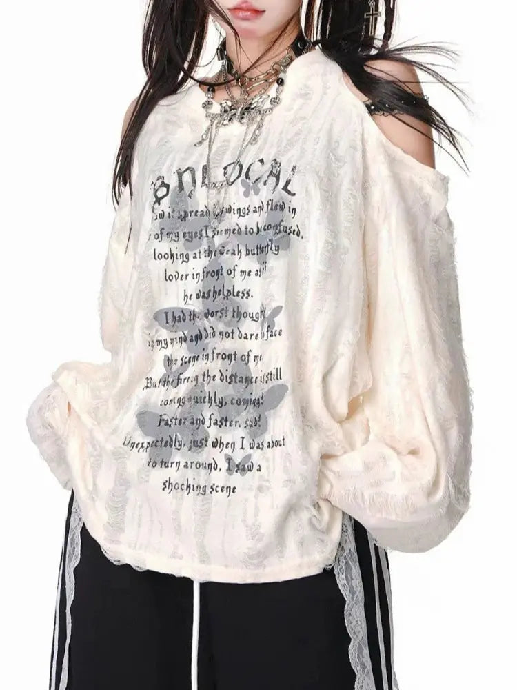 Y2k Gothic Grunge Dark Hollow Out T Shirt Women - DRACO COUTURE
