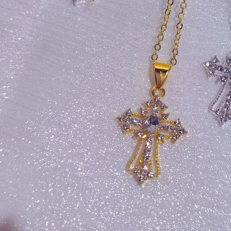 Gothic Big Zircon Cross Necklace Unisex Y2K Irregular Goth Large Cross Pendant Necklaces  for Men Women Couple Necklace Jewelry - DRACO COUTURE
