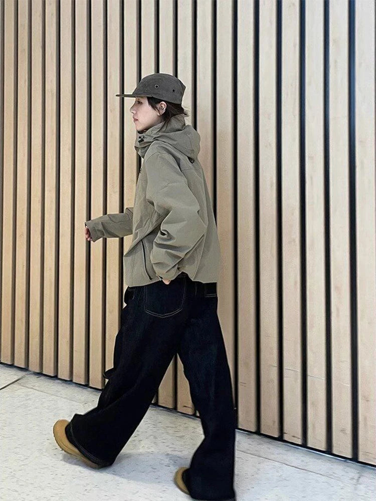 Y2K bestickte Wide-Leg-Jeans – Schwarz, hoher Bund