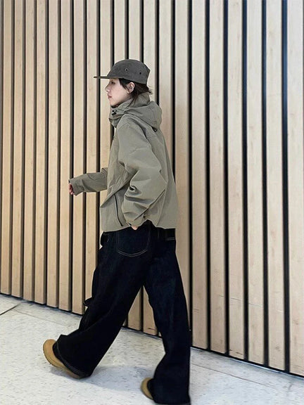 Y2K Embroidered Wide-Leg Jeans – Black High Waist