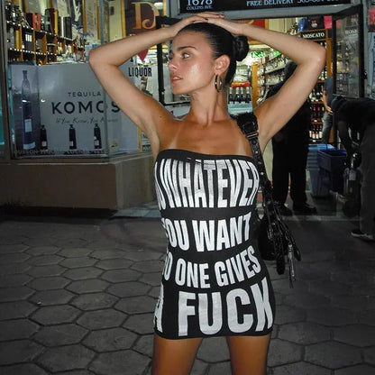 New summer hot girl women's clothing strapless sleeveless letter street fashion personalized tight sexy nightclub hip-pack dress - DRACO COUTURE