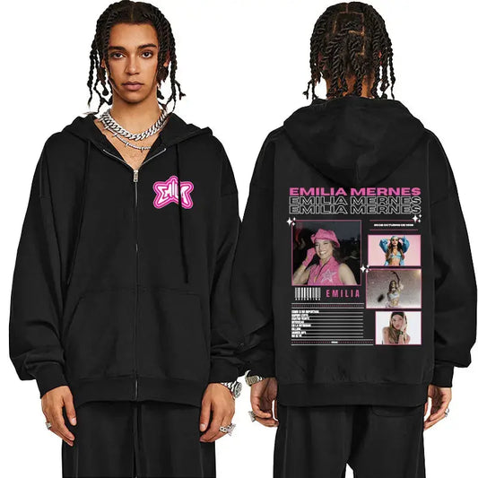 Singer Emilia Mernes MP3 Graphic Zipper Hoodie Male Fashion Oversized Zip Up Jacket Men's Women's Premium Aesthetic Streetwear - DRACO COUTURE
