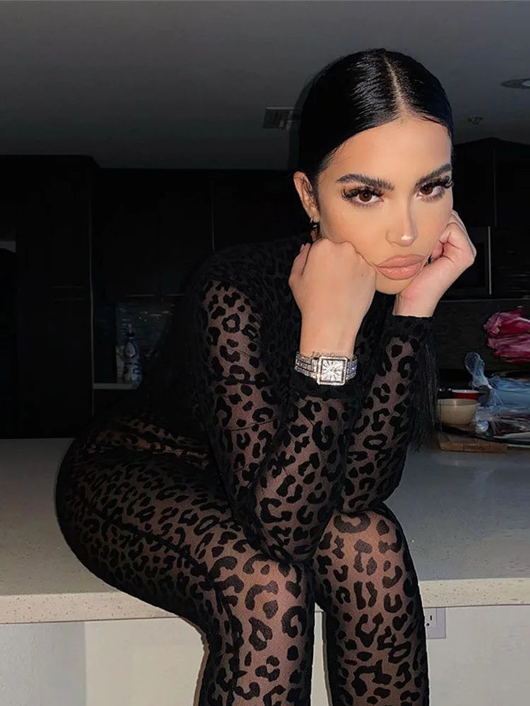 Sexy Jumpsuit mit Leopardenmuster im Y2K-Stil