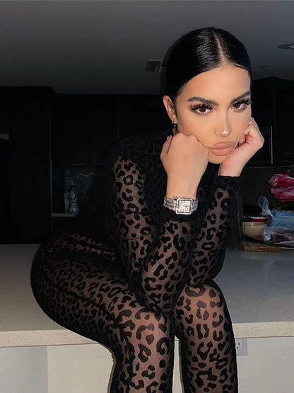 Sexy Jumpsuit mit Leopardenmuster im Y2K-Stil