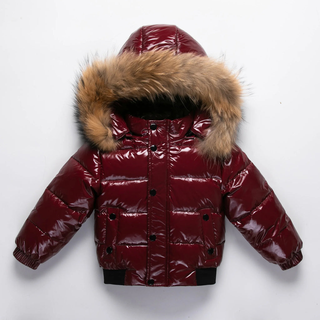 RAISE Winter 1-8 Years Kids Boys Parka Babys Girl Down Jackets Waterproof Shiny Real Fur Thicken Warm Boys Outerwear Coat Outfit
