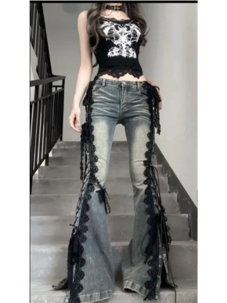 Y2K Lace Up Flare Jeans