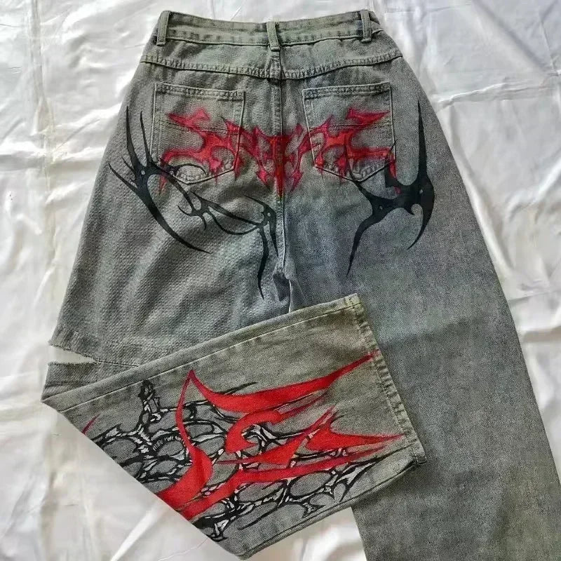 American Street Trend Letter Embroidered Loose Jeans Men Harajuku Y2K New Hip Hop Oversized Wide-leg Pants Unisex Mopping Jeans DRACO COUTURE