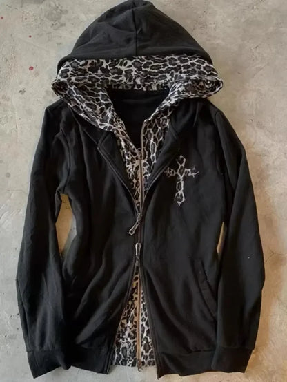 Gothic Cross Pattern Zipper Hoodie