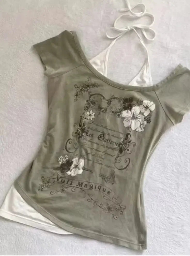 2024 Summer Sexy One Shoulder Design Y2k Vintage T-Shirts - DRACO COUTURE