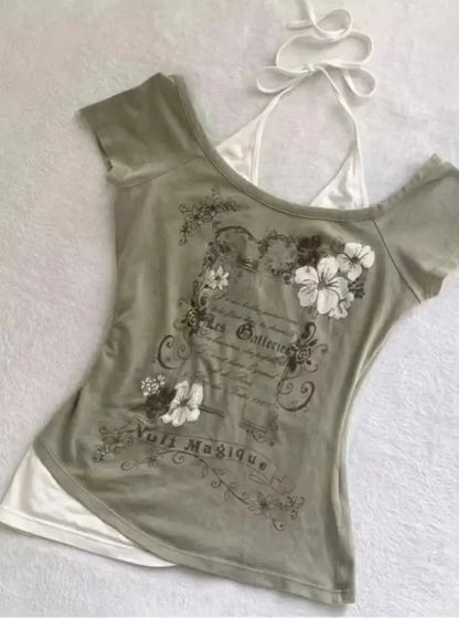 2024 Summer Sexy One Shoulder Design Y2k Vintage T-Shirts - DRACO COUTURE