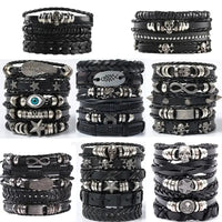 4/5/6pcs Evil Eye Wing Star Skull Diy Braided Punk Style Bracelet Set, Featuring Pu Leather And Beads Bracelet - DRACO COUTURE