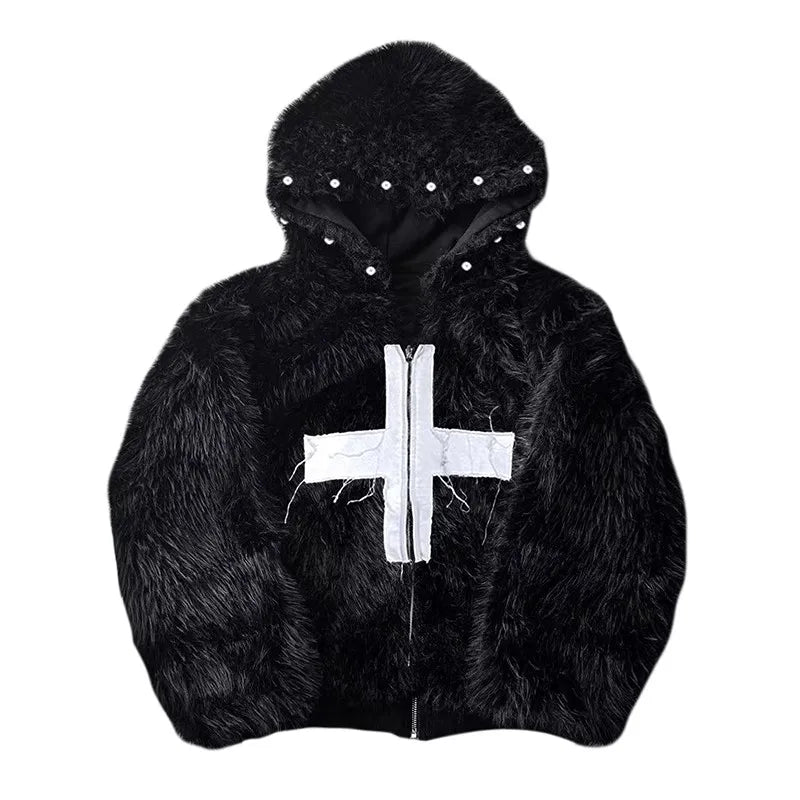 Punk-Winterjacke aus Kunstpelz