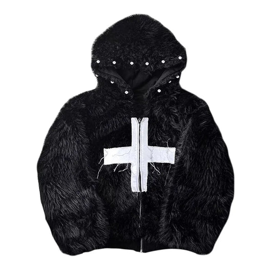 Punk-Winterjacke aus Kunstpelz