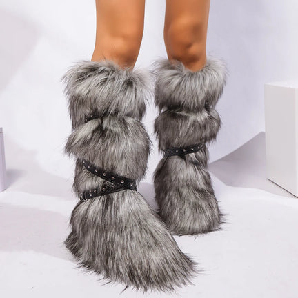 Fluffy Buty Zimowe z Klamrą Y2K