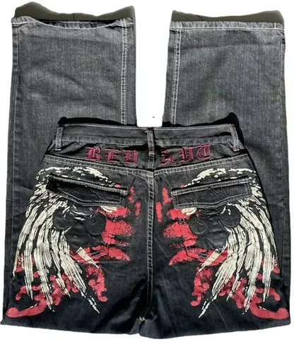 American Street Trend Letter Embroidered Loose Jeans Men Harajuku Y2K New Hip Hop Oversized Wide-leg Pants Unisex Mopping Jeans DRACO COUTURE